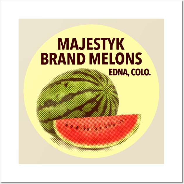 Majestyk Brand Melons (Vintage Fruit Sticker) Wall Art by fun stuff, dumb stuff
